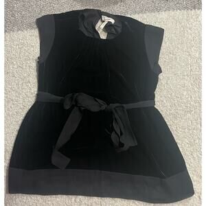 BCBG MaxAzria Runway Womens XS Velvet Tie Waist Blouse Black Sleeveless